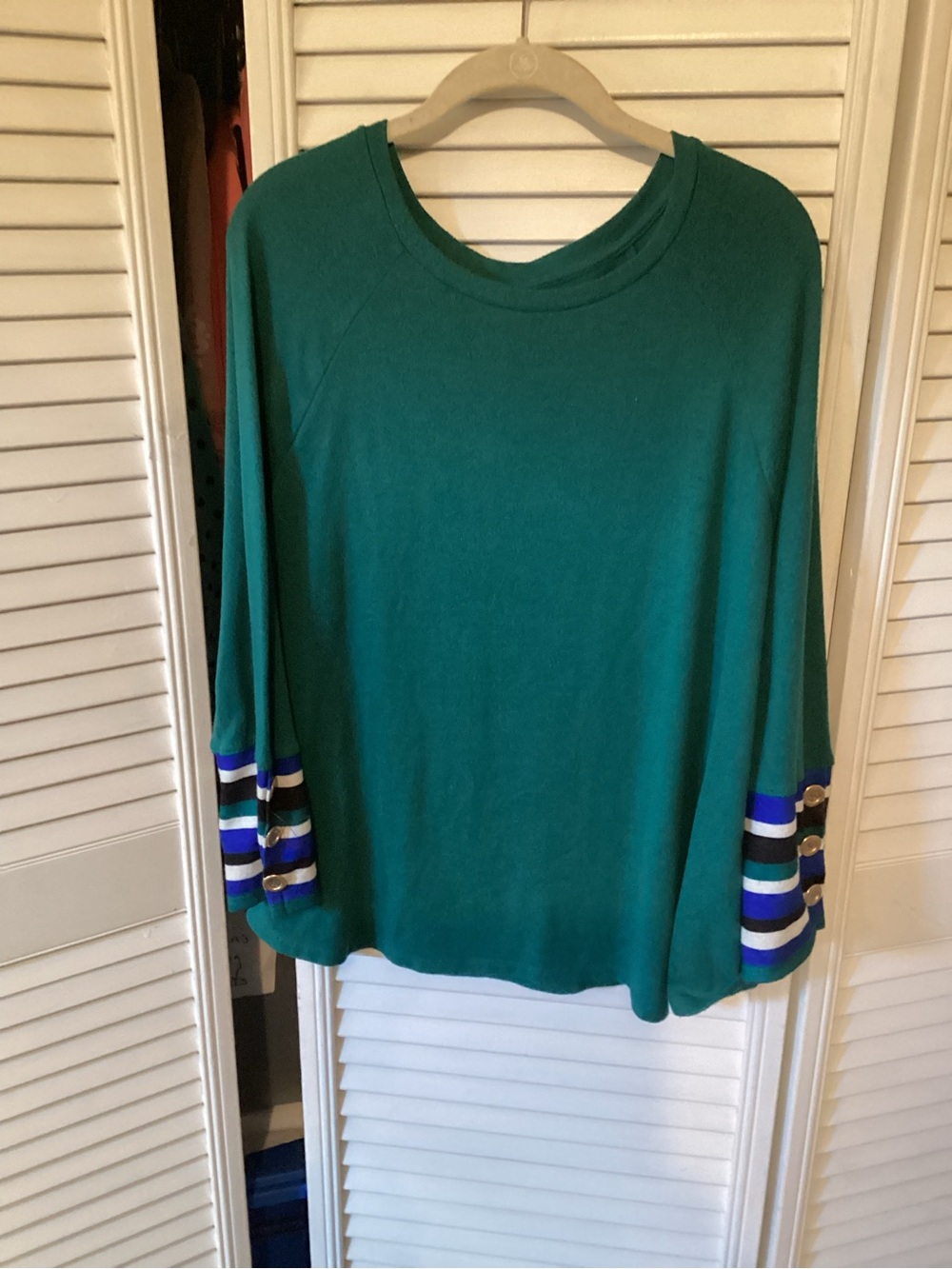 Women's Teal Long-Sleeve Top with Stripe Accent